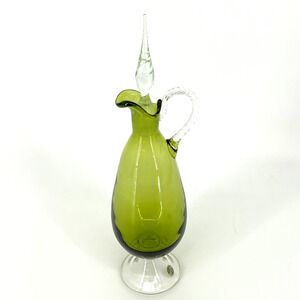 Vintage Enesco Green Italian Hand Blown Glass Decanter With Stopper